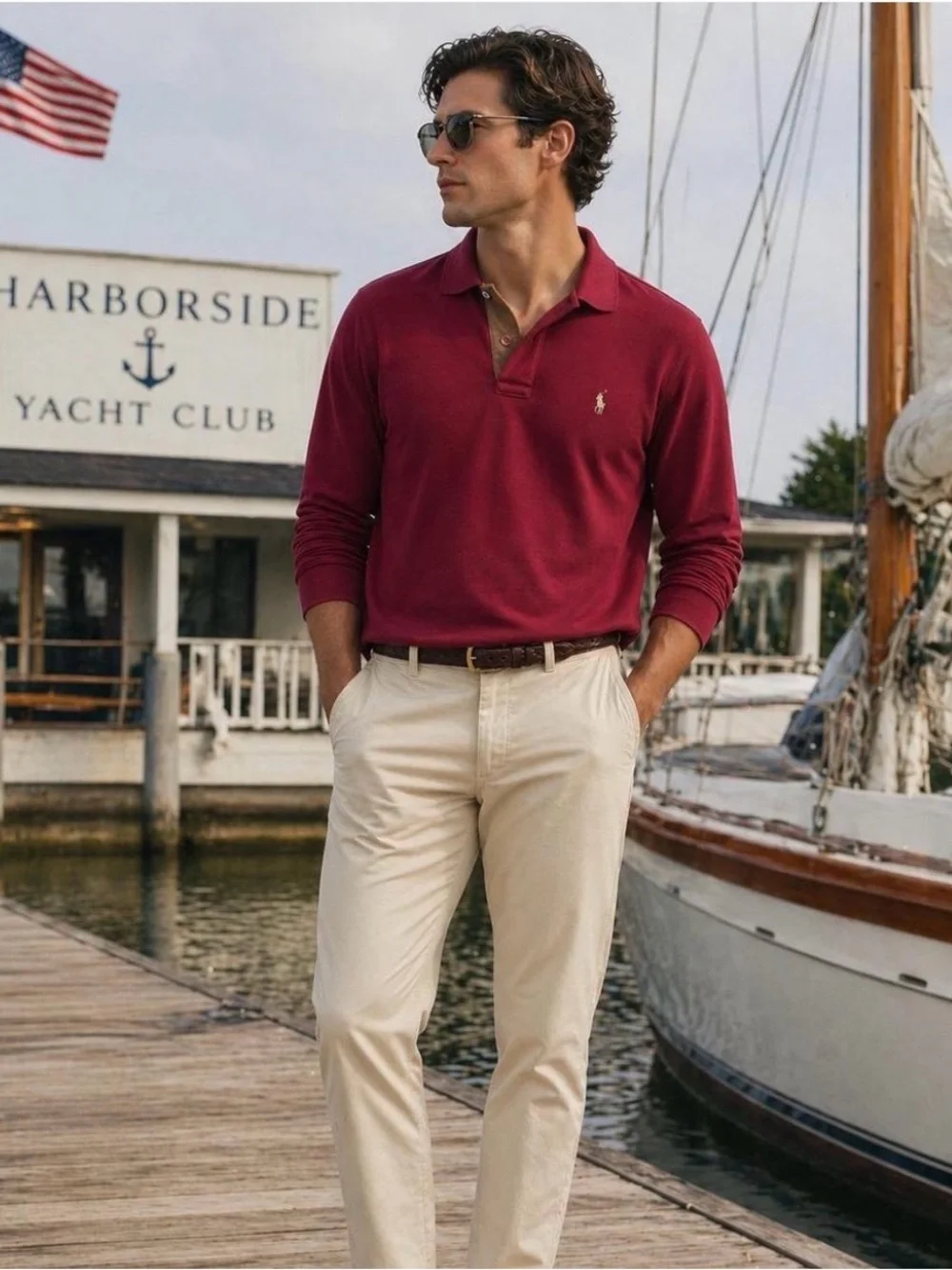 Ralph Lauren Long-Sleeve Polo Shirt in Burgundy with Gold Pony